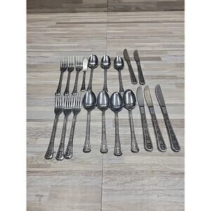 VTG MCM Interpur Stainless Steel Wood Handled Silverware 19 Pieces Korea